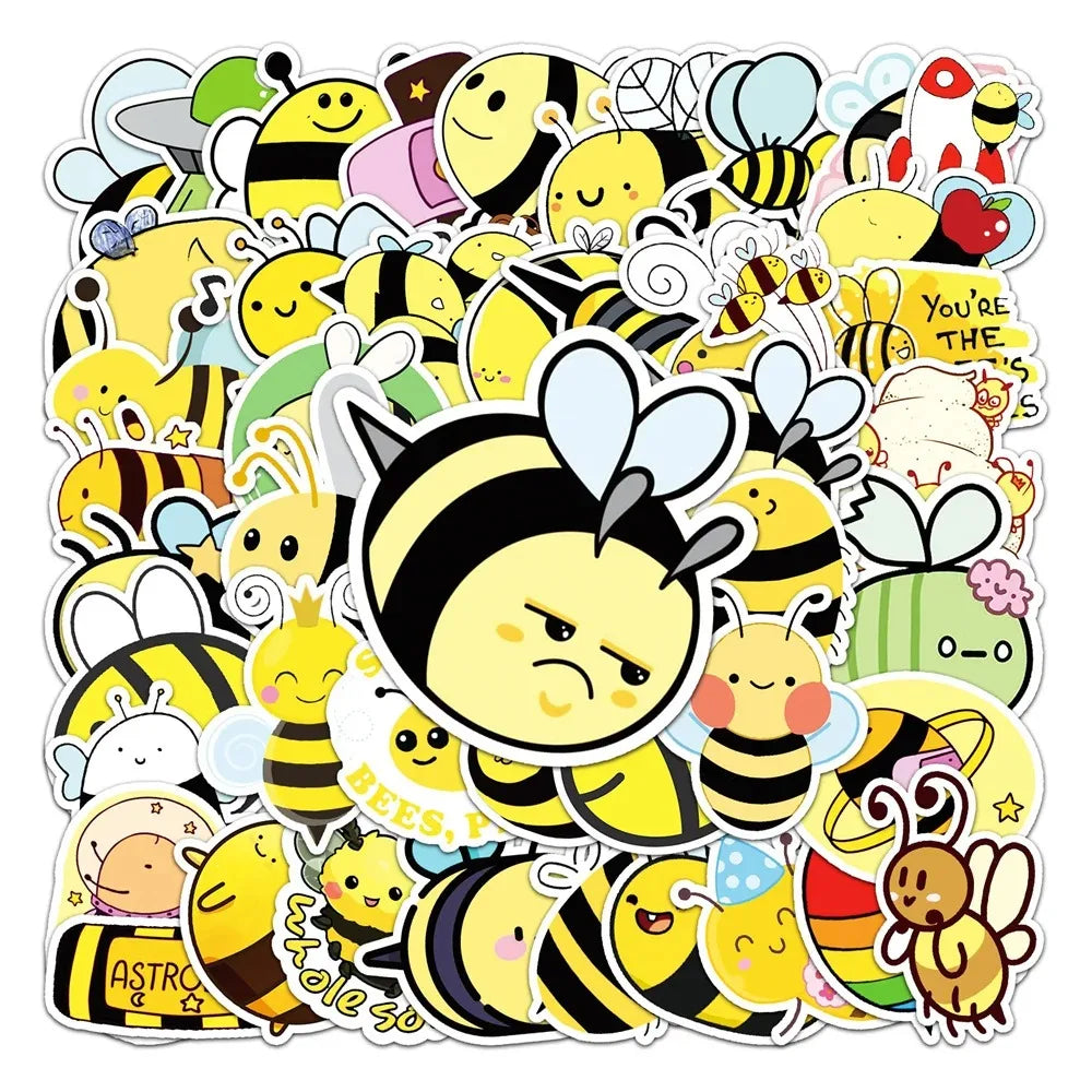 A collection of cartoon animal bee stickers featuring various expressions and designs.