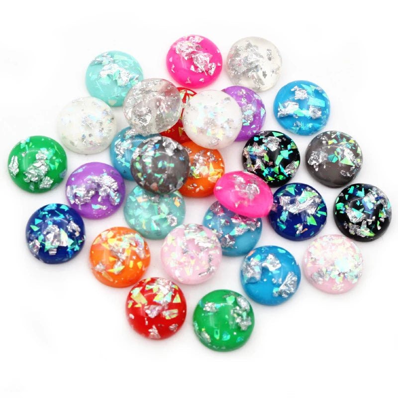 Mixed Color Resin Cabochons with Metal Foil Backing for Jewelry Making
