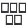 A set of five black rectangular photo frame magnets.