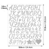 A sheet of glitter alphabet letter stickers showing uppercase and lowercase letters and numbers