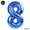A blue foil balloon shaped like the number 8, measuring 32 inches.