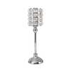 Porta velas de cristal transparente con cuenco texturizado facetado y tallo esbelto.