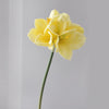 A single yellow artificial clivia amaryllis flower on a green stem.