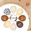 Un juego de cinco globos tintados uniformes en varios tonos tierra y un globo estampado para tema vaquero occidental.
