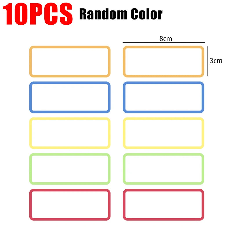 A set of 10 random color reusable magnetic dry erase labels and stickers in various rectangular shapes.