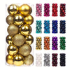 A collection of 24 festive Christmas baubles in various colors including gold, silver, red, purple, and green.