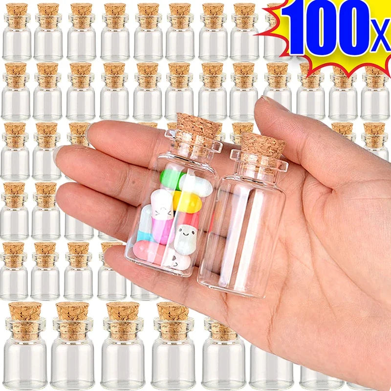 Mini Clear Glass Bottles with Cork Stoppers for DIY Crafts and Storage