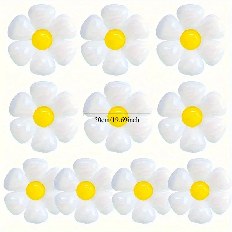 A set of white and yellow daisy-shaped balloons for summer celebrations