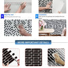 Instructions for installing peel-and-stick waterproof wall tiles, showing preparation, application, and completion.