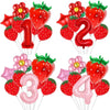 A set of red and pink balloon numbers including 1, 2, 3, and 4 shaped like strawberries for a party kit