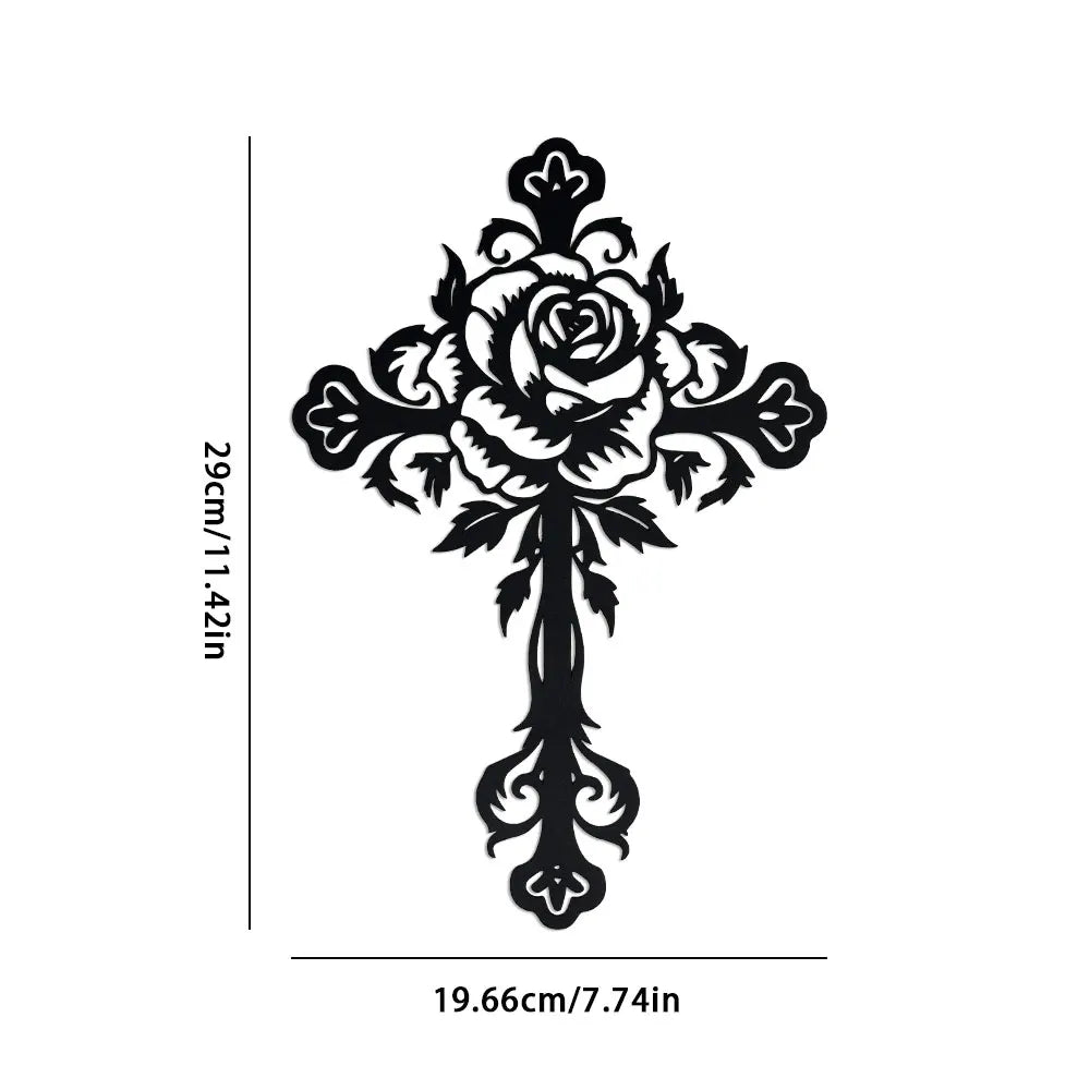 Black decorative metal rose cross wall art for home and gift