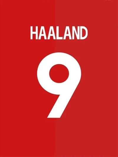 Red background with the name HAALAND and the number 9 in white text.