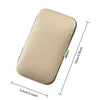 A beige manicure and pedicure kit in a leather case with dimensions 10cm by 6.5cm.
