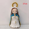 Handcrafted Virgin Mary crochet doll with a golden halo and blue and white robes