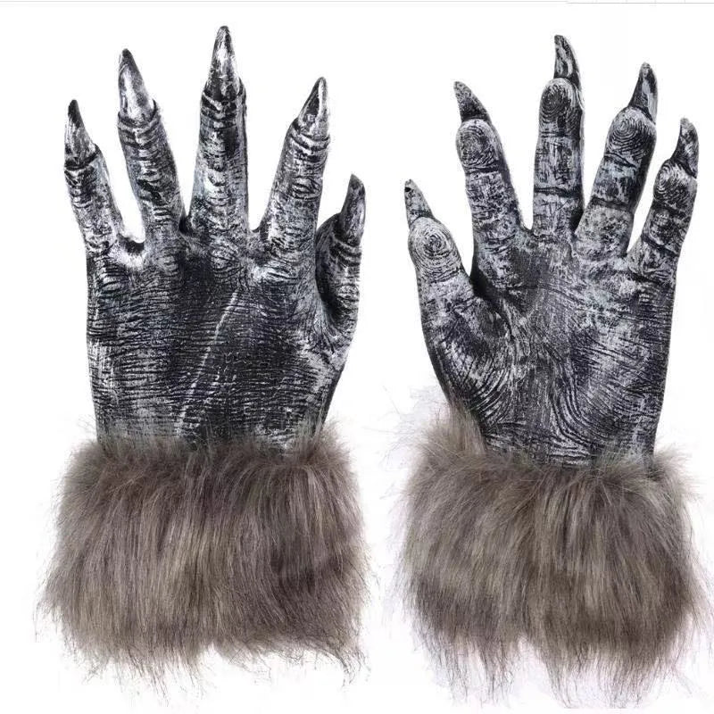 Realistic werewolf full head mask with gray fur trim for Halloween costumes