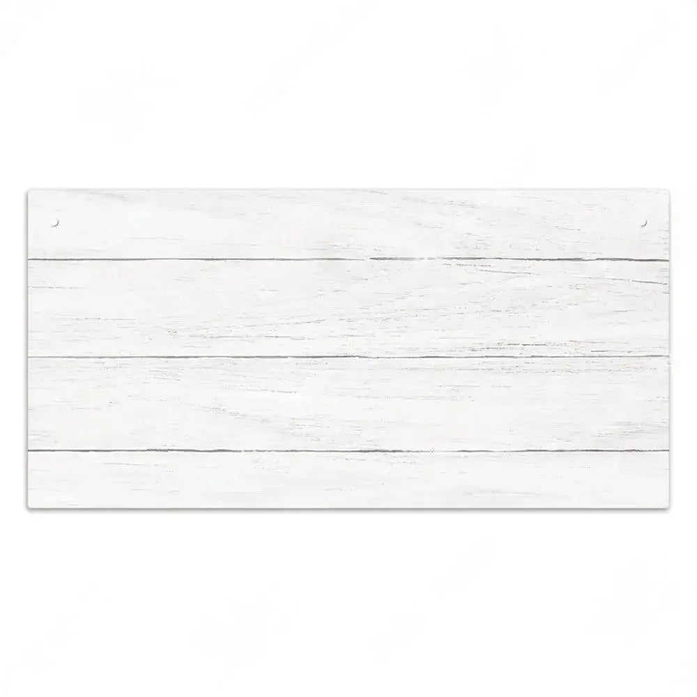 A white wooden sign with horizontal planks, ready for personalization and home decor.