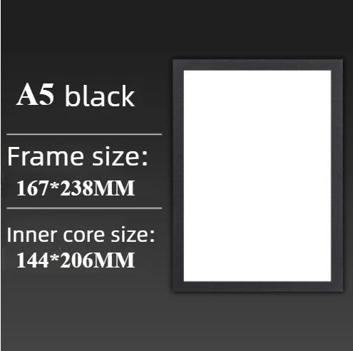 A5 black magnetic poster display frame with inner core size 144x206MM