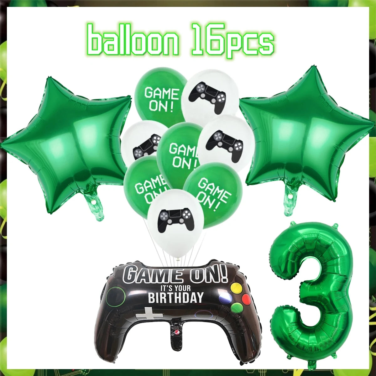 Green Video Game Birthday Party Supplies Kit with Gamepad Balloons