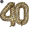 Gold foil balloon numbers 40 in a leopard print pattern for party decorations