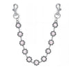 A delicate silver bag chain extender featuring small pink rhinestones.