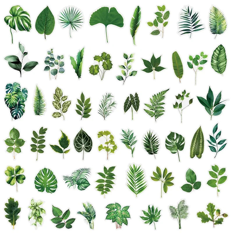 Green Leaf PET Stickers for Scrapbooking and Journaling (50 Pack)