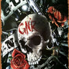 Decoración de pared con placa de banda de rock vintage, diseño de calavera y rosas.