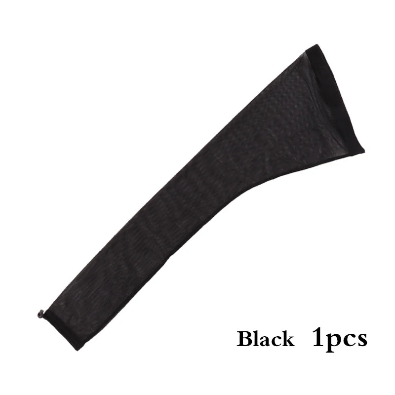 Black stretchy hair net cap with a drawstring sleeve for dreadlocks