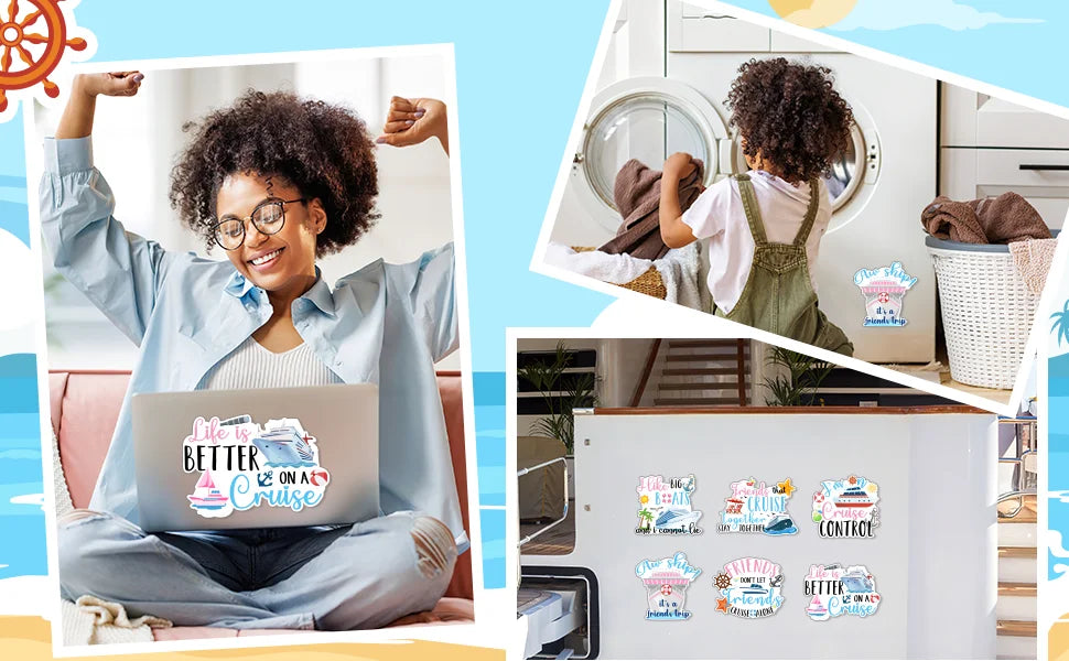 A set of magnetic door decorations featuring friends and cruise themes for decorating a door.
