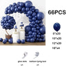 Navy blue balloon garland arch kit featuring various sized balloons and tools for decoration