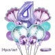 A set of 14 mermaid-themed balloons featuring purple and teal colors.