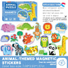 An animal puzzle set featuring magnetic animals and themed stickers for children