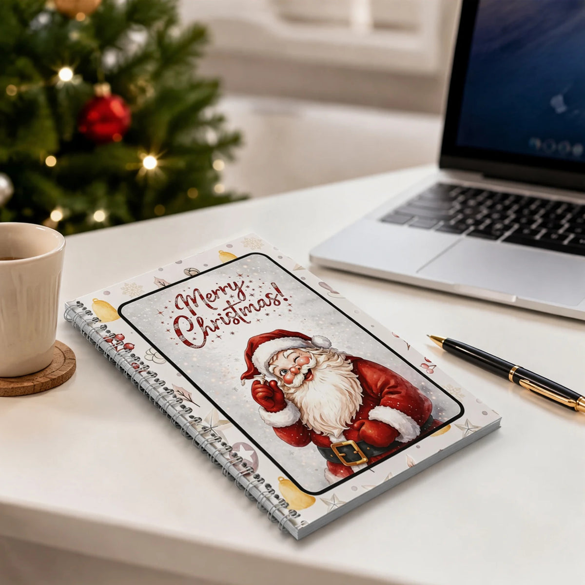 A greeting card book featuring a Santa Claus illustration for a Christmas gift card.