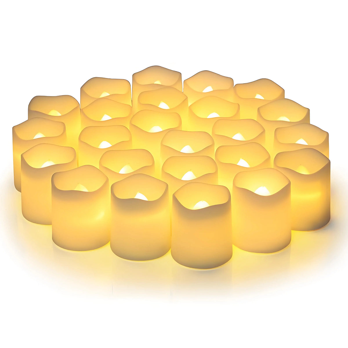 Eine Ansammlung leuchtender gelber LED-Kerzen in kuppelform.