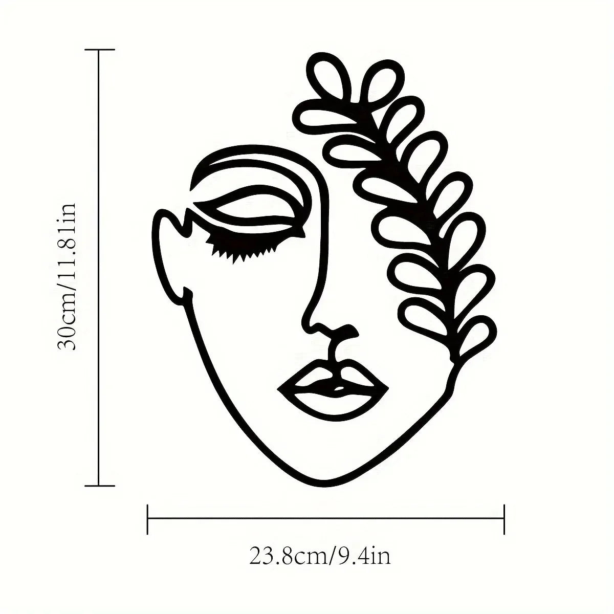 Black line drawing of a face with a laurel wreath design on a white background