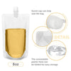 Frasco de plástico transparente lleno de líquido amarillo, mostrando un detalle del frasco plegable para fácil almacenamiento