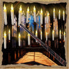 Flameless floating candles with a magic wand remote illuminating a dark, gothic church interior.