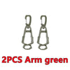 Two green arm clips or holders for gloves