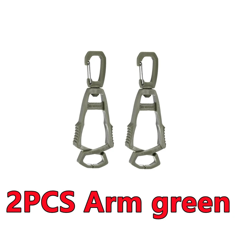 Two green arm clips or holders for gloves