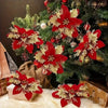 Glitter Christmas Flower Ornaments with Clips (Set of 5)