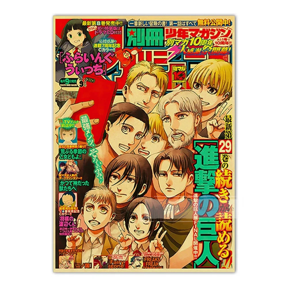 A poster featuring characters from JoJo, Jujutsu Kaisen, and Demon Slayer anime series.