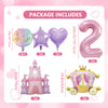 A pink balloon set including a happy birthday balloon, star balloon, heart balloon, and a large number 2 balloon, along with 