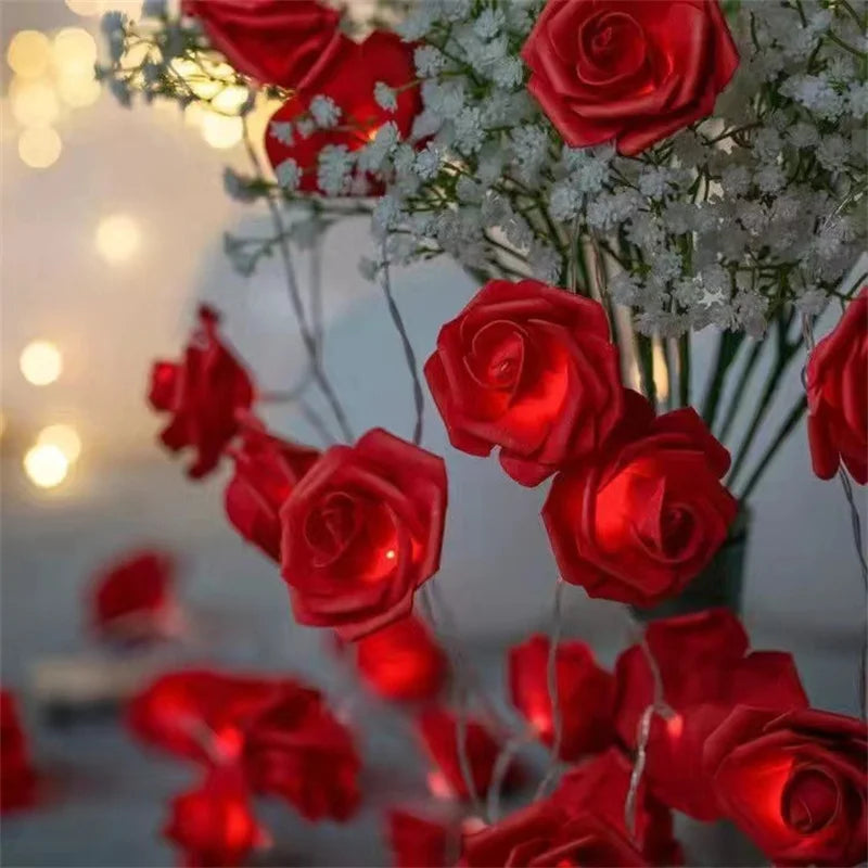 LED Rose Flower String Lights - 3M, 20 Lights, Multi-Color