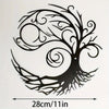 Black metal wall art depicting a stylized Tree of Life with intricate branches and roots.