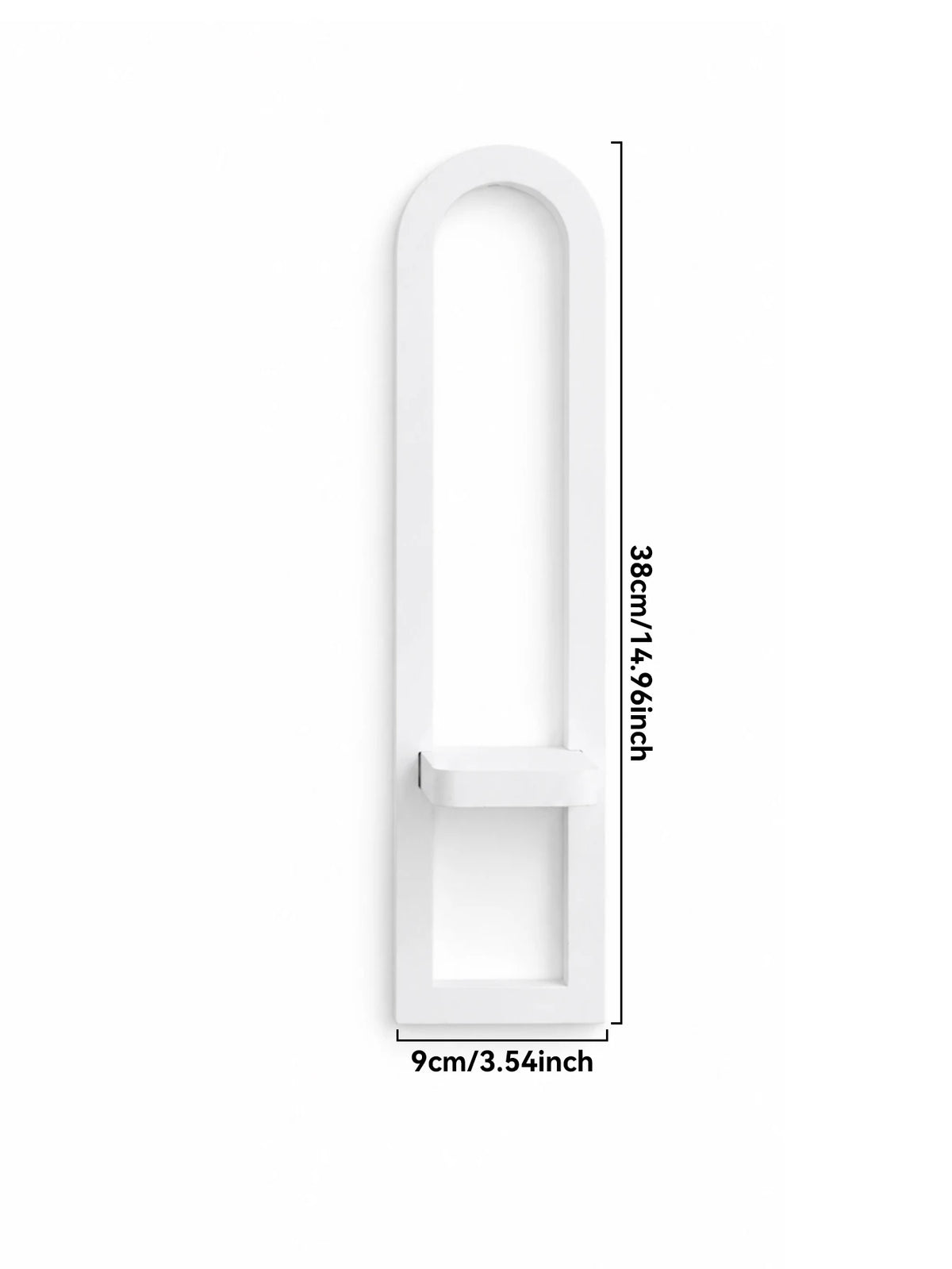 White rectangular wall shelf with an arched top and a horizontal cutout for display