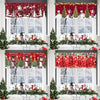 Festive Christmas curtain valance featuring red and green plaid fabric with seasonal decorations