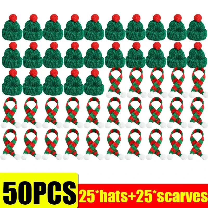 Festive Mini Santa Hat & Scarf Wine Bottle Topper Set