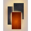 Modern geometric canvas wall art featuring three rectangular light panels in dark gray, black, and burnt orange against a whi