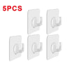 Five transparent heavy-duty self-adhesive hooks for mounting purposes.