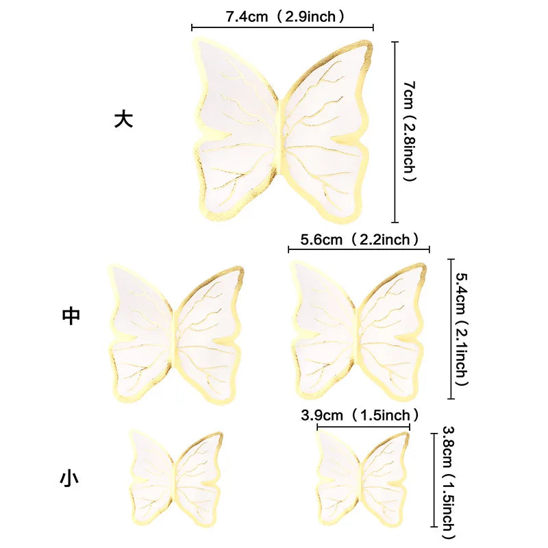 Three butterfly cake toppers of different sizes large medium and small