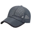 A dark gray breathable mesh baseball cap shown from above.